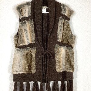 Cripple Creek women’s vest faux fur tie waist 30% mohair